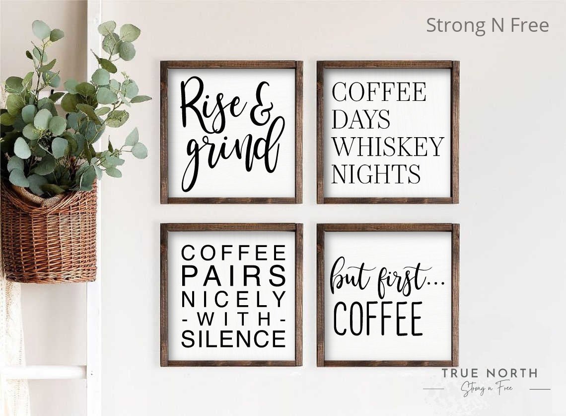 Coffee Block Signs set Of 4 | Funny Coffee Bar Signs | Coffee Wood Blocks | Small Coffee Signs | Coffee Bar Decor