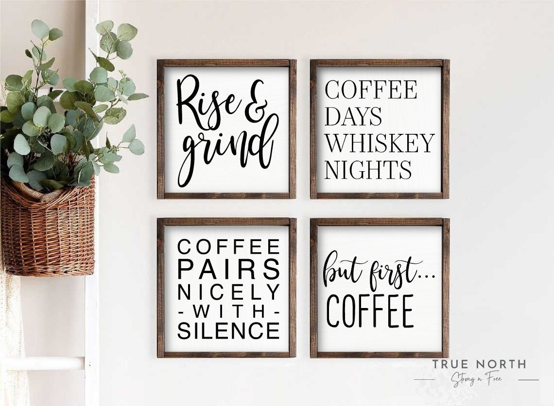Coffee Block Signs set Of 4 | Funny Coffee Bar Signs | Coffee Wood Blocks | Small Coffee Signs | Coffee Bar Decor