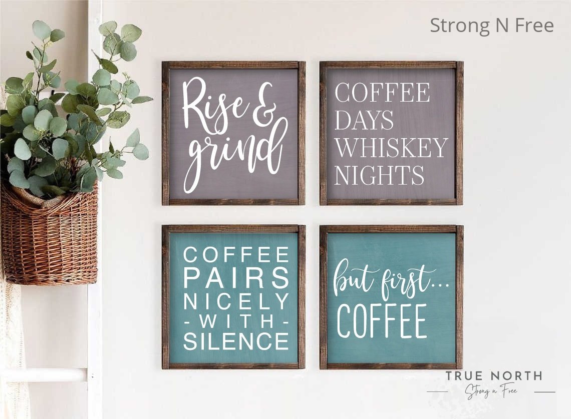 Coffee Block Signs set Of 4 | Funny Coffee Bar Signs | Coffee Wood Blocks | Small Coffee Signs | Coffee Bar Decor