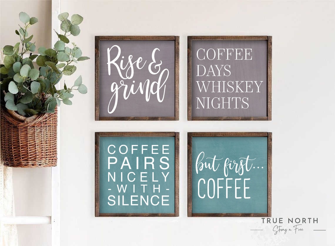 Coffee Block Signs set Of 4 | Funny Coffee Bar Signs | Coffee Wood Blocks | Small Coffee Signs | Coffee Bar Decor