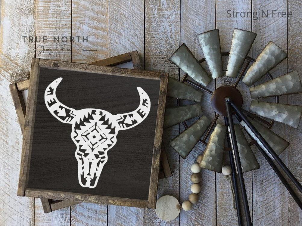 Aztec Bull Wood Sign | Boho Decor | Country Farmhouse | Bathroom Sign | Western Decor | Cow Head | Rustic | Bull Head | Cowboy Decor |