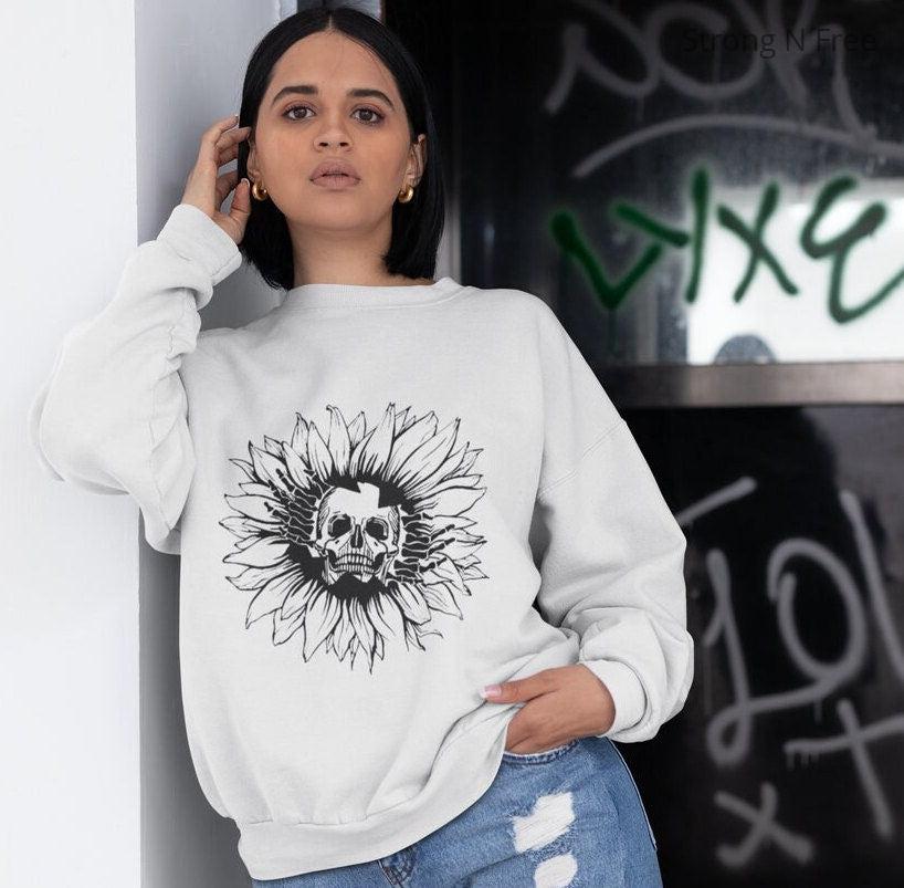 DTF Transfer Skull Sunflower T , Skull Lady Boho, Mom , Mom Life , Feminist T - Sweat