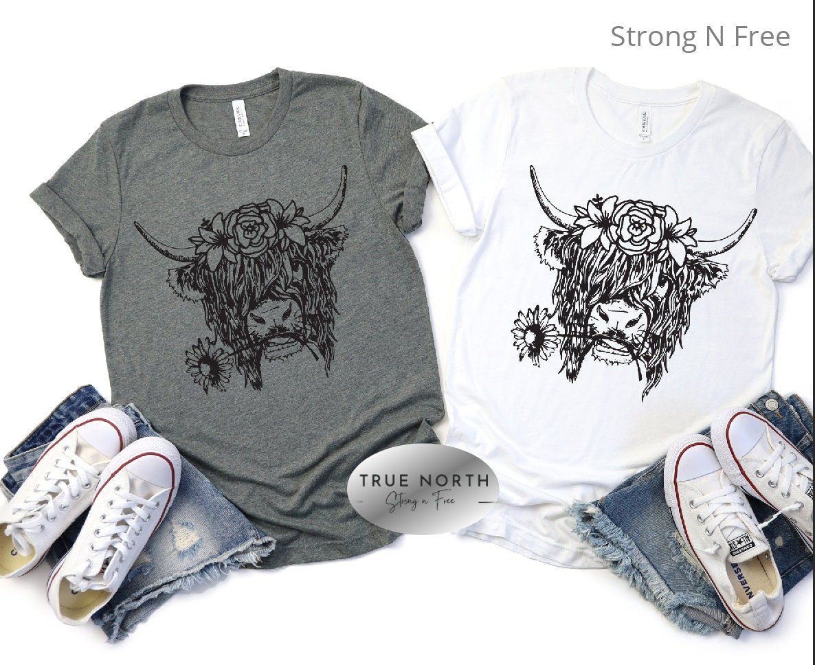 Highland Cow T Shirt for Men and Women - Animal Kingdom Gift Featuring Longhorn Cow .