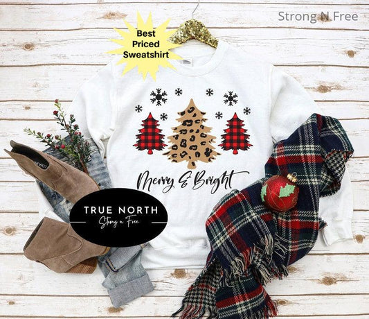 Merry Christmas Buffalo Plaid Trees Sweatshirt, Leopard Cheetah Christmas Trees Sweatshirt ,Merry Christmas Sweatshirt, Christmas Gift .