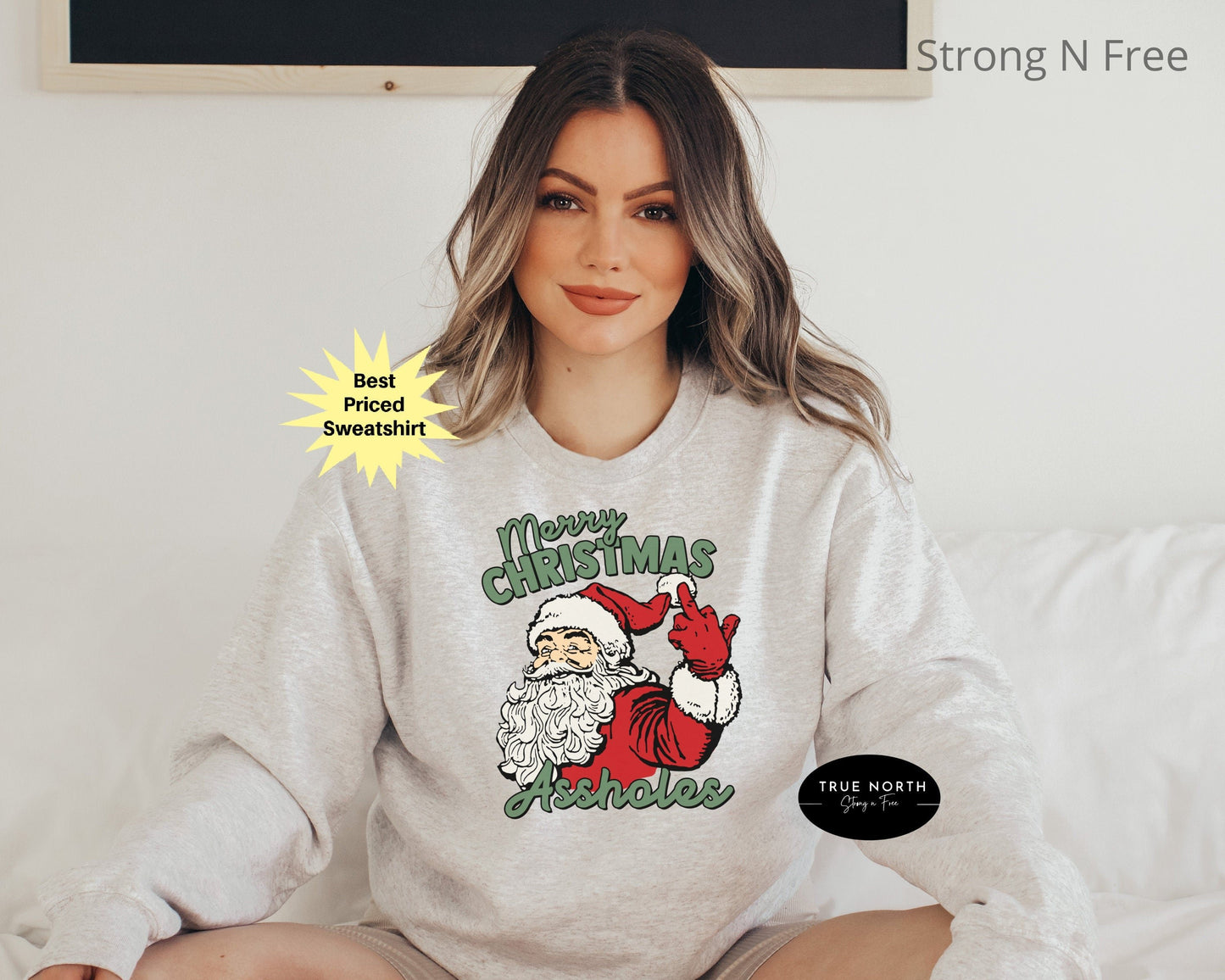 DTF Transfer Merry Christmas Assholes Humorous Santa Shirt, Naughty Santa Funny New Year Shirt, Sarcastic Christmas Party Outfit, Christmas Vibes Gift