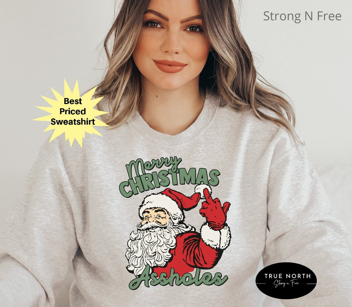 DTF Transfer Merry Christmas Assholes Humorous Santa Shirt, Naughty Santa Funny New Year Shirt, Sarcastic Christmas Party Outfit, Christmas Vibes Gift