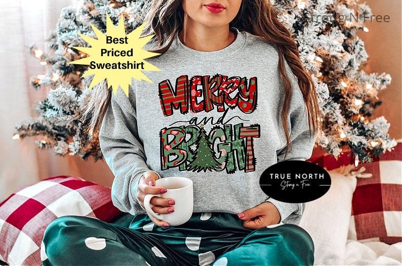 DTF Transfer Christmas Sweatshirt, Womens Christmas Sweatshirt, Christmas Sweatshirts for Women, Christmas Women,Merry Christmas Sweatshirt