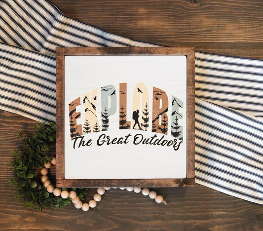 13" Framed Adventure Awaits and Explore Farmhouse Signs/ Tiered Tray Signs/ Nursery Decor Explore Decor Adventure Decor