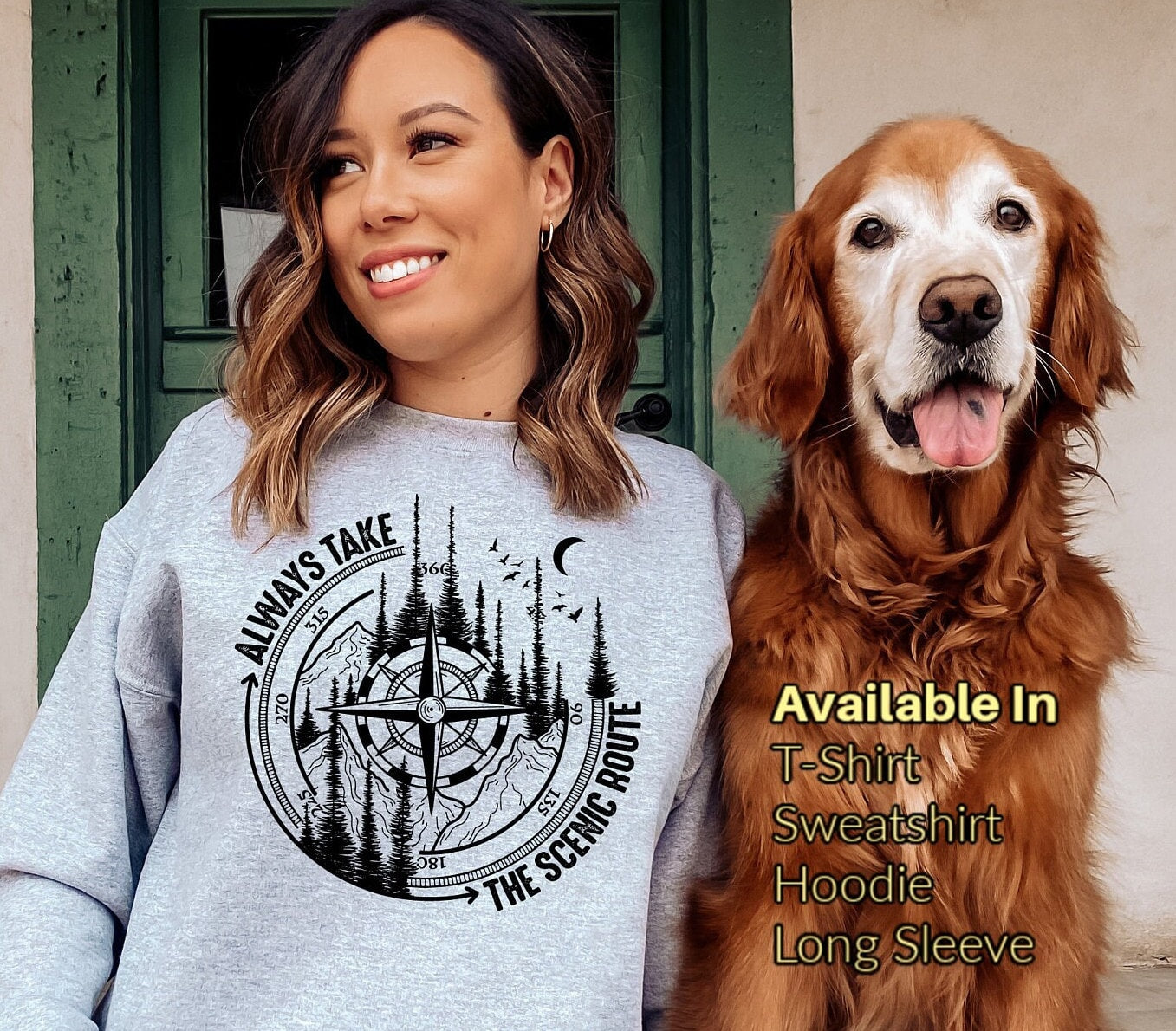 DTF Transfer Always Take The Scenic Route , Outdoor , Camping , Nature , Adventure , Hiking , Road Trip , Mountains