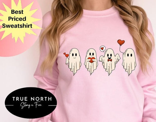 DTF Transfer Valentines Day , Valentine , Cute Ghost Sweater, Funny Valentine Gift for Her,Spooky Valentine Crewneck,Girlfriend Gift