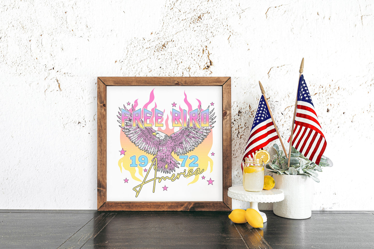 13" Framed Free Bird Sign, Boho Sign, Free Bird Tee, Eagle Sign, Thunderbird Sign, Retro Music Shirt, Vintage Inspired Sign