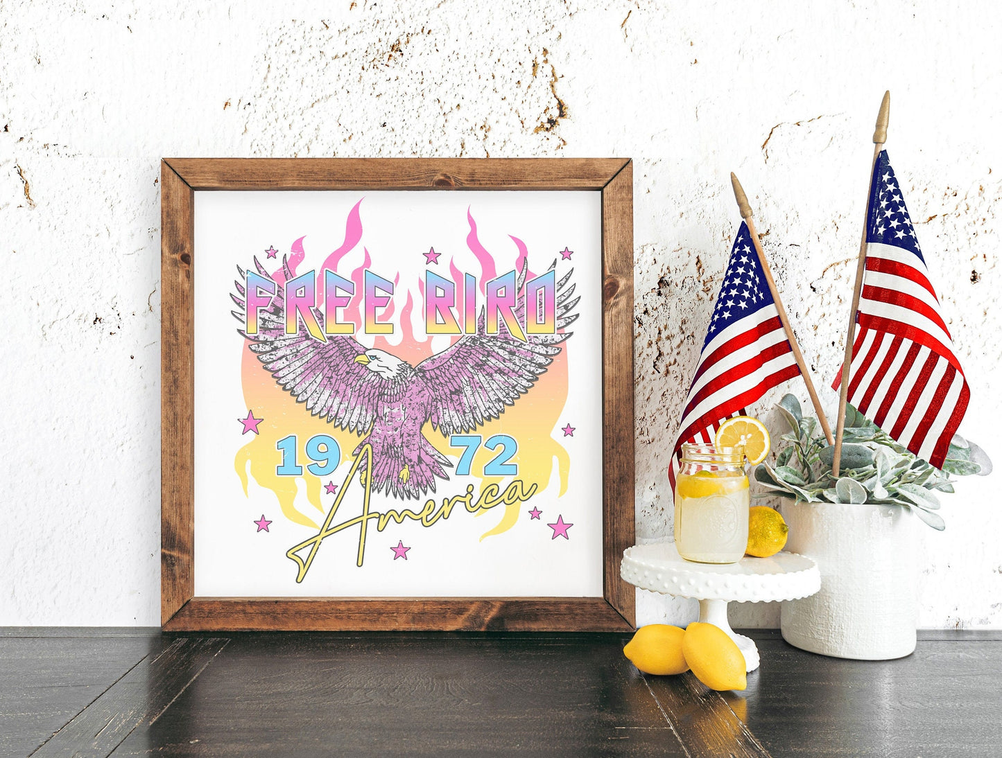 13" Framed Free Bird Sign, Boho Sign, Free Bird Tee, Eagle Sign, Thunderbird Sign, Retro Music Shirt, Vintage Inspired Sign
