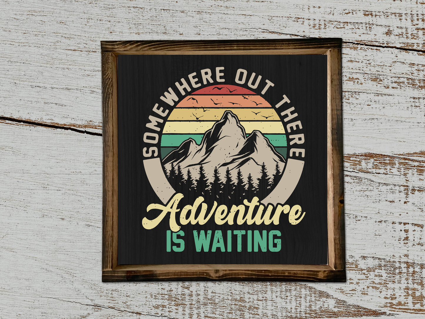 13" Framed Adventure Awaits Sign, Inspirational Home Decor, Uplifting Gift, Small Wood Signs, Bog Road Designs