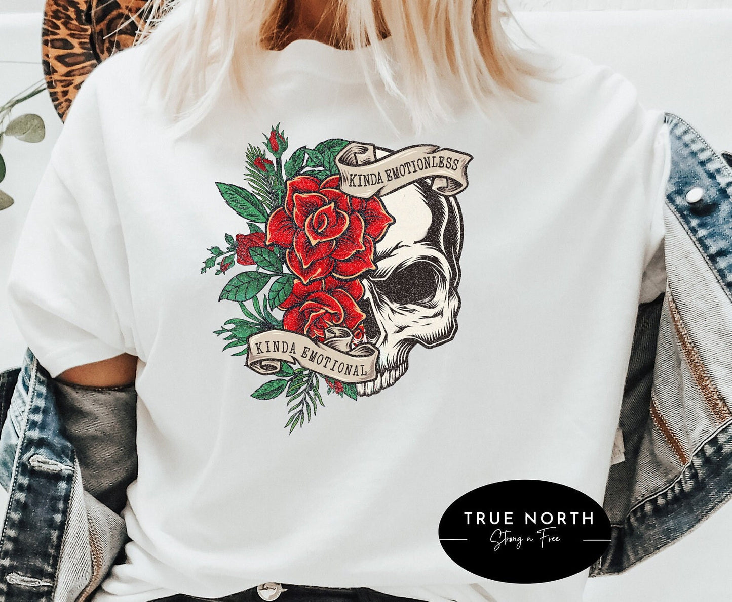 DTF Transfer Floral Skull , Kinda Emotional Sweater, Sarcasm , Halloween Skeleton, Flower Skull Horror , Funny Halloween Party