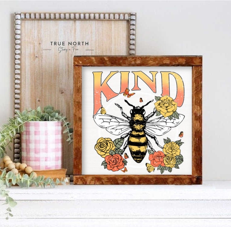 13" Framed Bee Happy distressed sign / framed wooden sign / spring summer sign/ beekeeper gardener gift / Farmhouse sign /