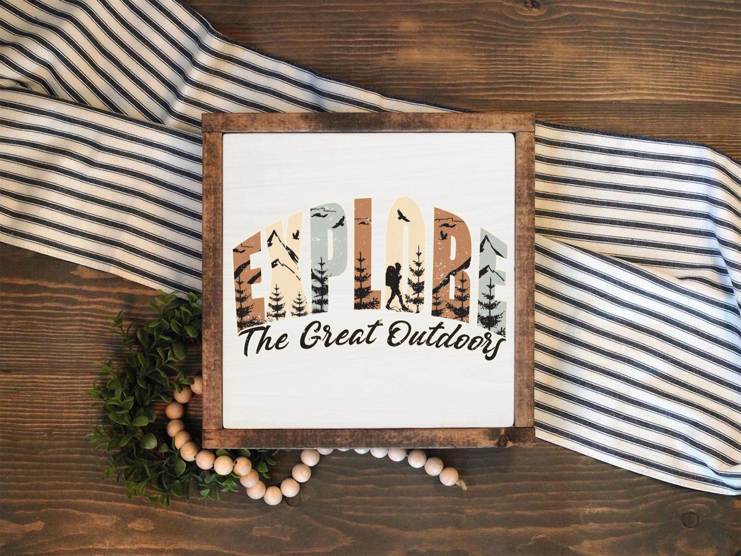 13" Framed Adventure Awaits and Explore Farmhouse Signs/ Tiered Tray Signs/ Nursery Decor Explore Decor Adventure Decor