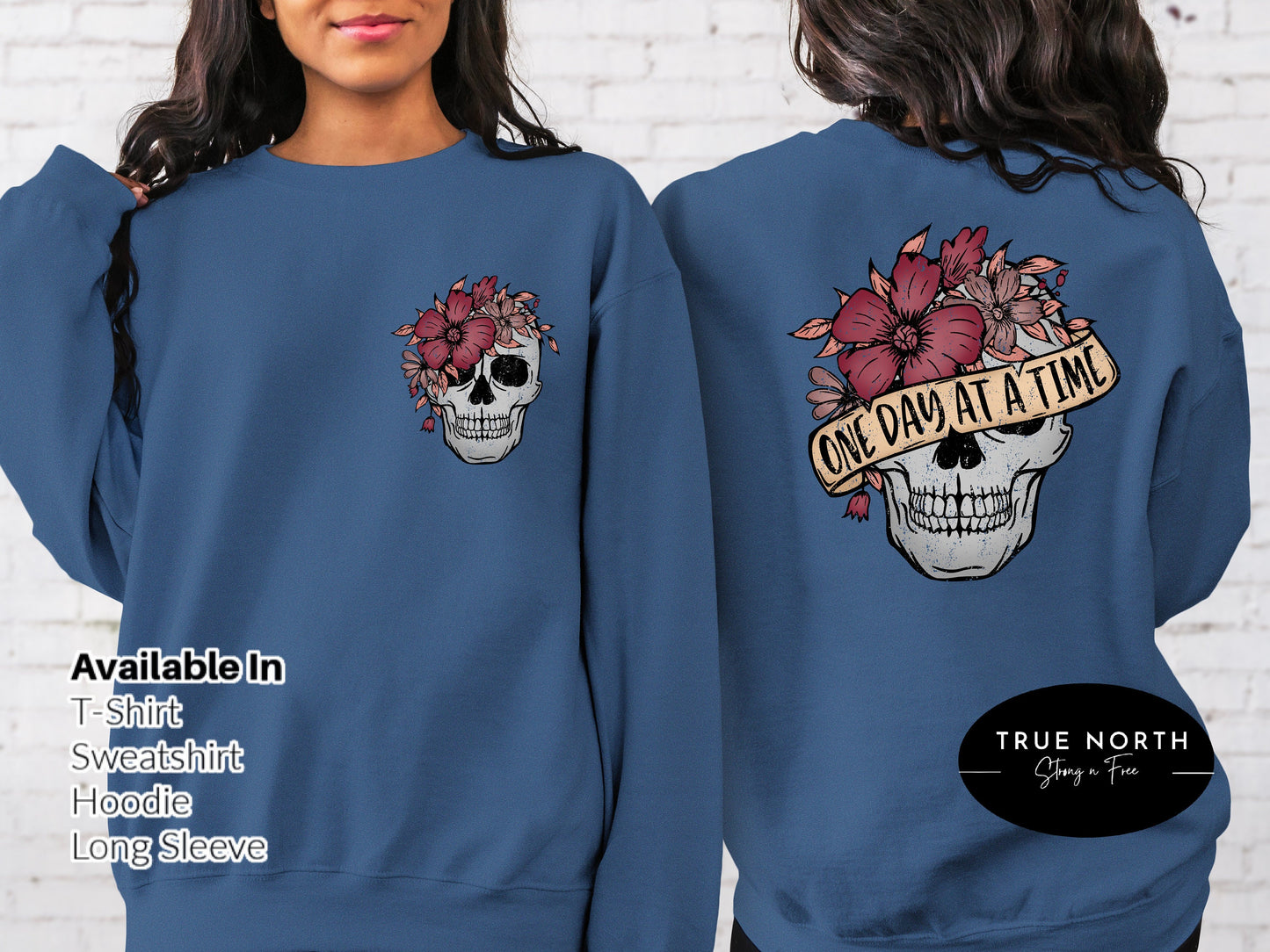 One Day At a Time Gothic Skull Tee, Skull Bloom Flowers, Floral Tshirt, Mental Health T-shirt, Positivity Tee .