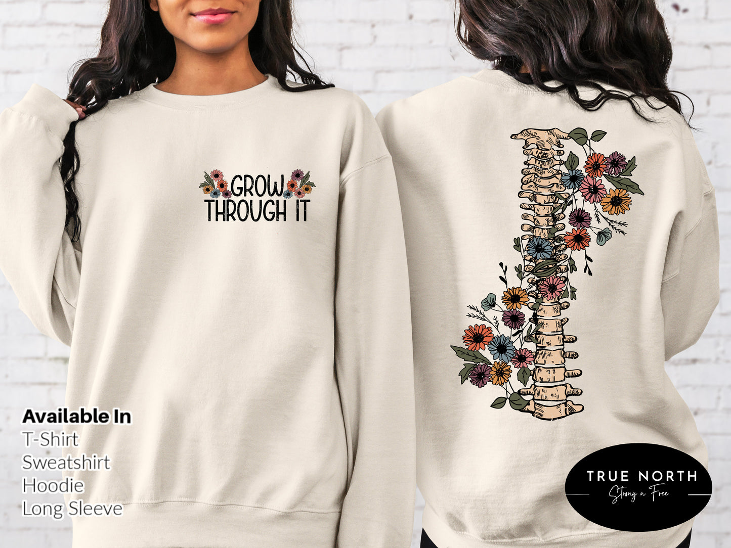 DTF Transfer Grow Through It , Motivational , Positive Saying , Grow Through ,Mental Health ,Flower Skeleton , Plant Lady