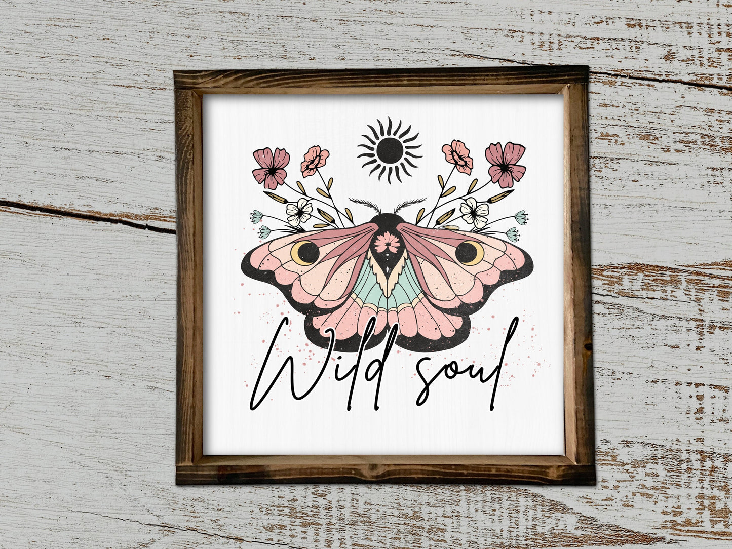 13" Framed Vintage Soul Sign Floral Sign Vintage Graphic Sign Retro Sign Butterfly Sign Monarch Butterfly