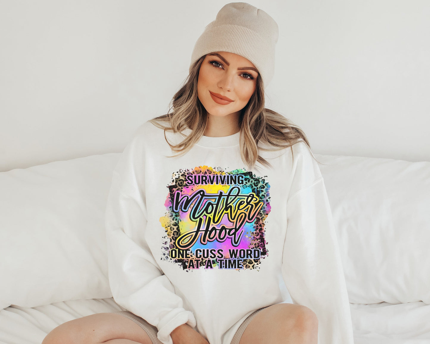 Sweatshirt T-Shirt Hoodie  Mom Mama Surviving  Motherhood one Cus word at time