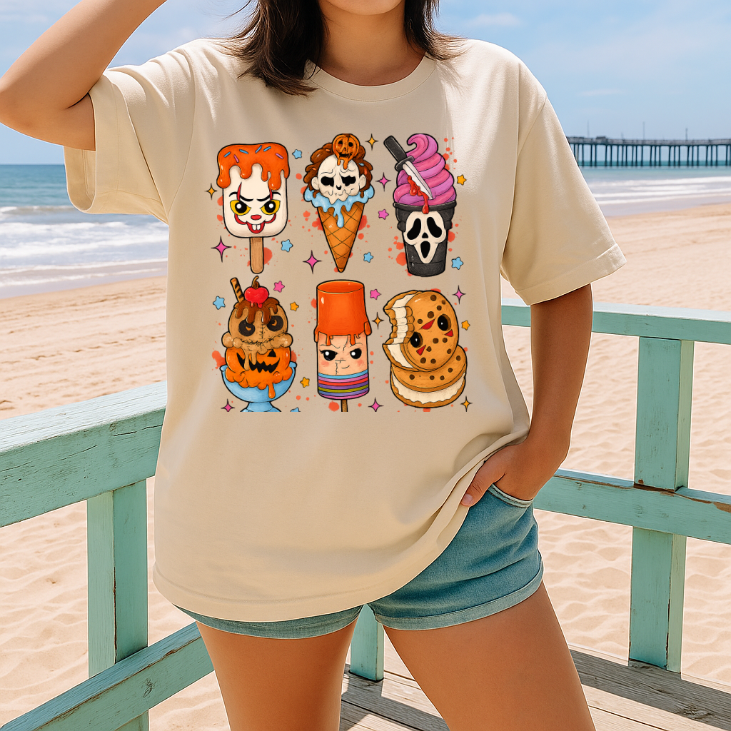 T-Shirt Crewneck Hoody – Killer horror films Kawaii Ice Creams Popsicles