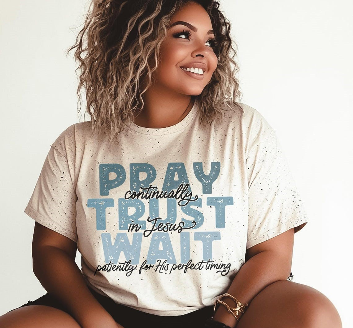 T-Shirt Tee Sweatshirt Crew HoodieFaith  - Pray Trust Wait Inspirational Design