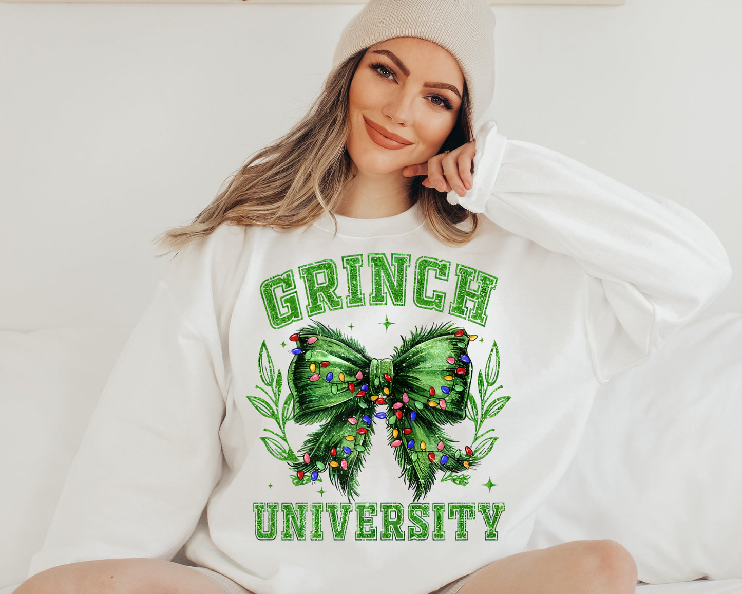 Sweatshirt Hoodie T-Shirt Christmas Grinch Bow With Lights #2