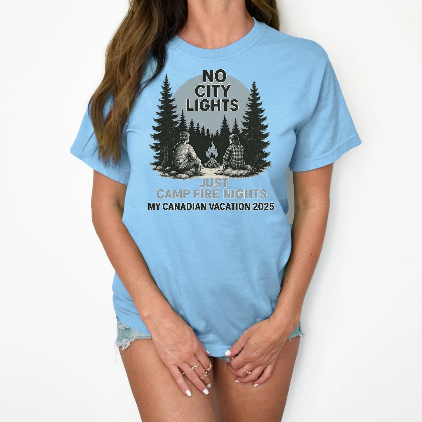 T-Shirt Sweatshirt Crewneck Campfire Nights – No City Lights, Just Camp Fire Nights, Canadian Vacation 2025