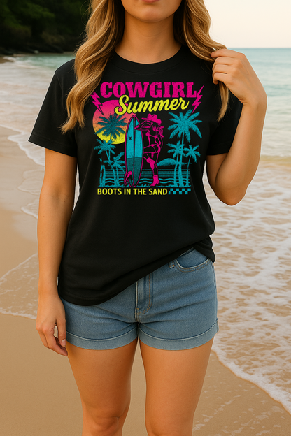 T-Shirt Sweatshirt Cowgirl Summer – Boots in the Sand Retro Surf Beach Graphic