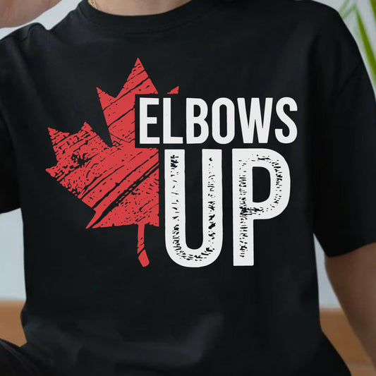 T-Shirt Elbows Up Canadian Hockey Maple Leaf Design