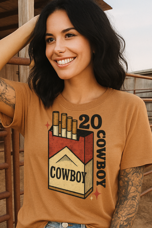 DTF Transfer Cowboy Cigarette Pack – Vintage Western Graphic Design