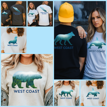 T-Shirt Hoody Crewnecks – West Coast Wildlife Series | Orca, Bear, Wolf, Sea Lion, Cougar, Vancouver Island