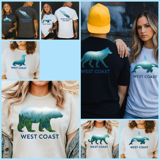 T-Shirt Hoody Crewnecks – West Coast Wildlife Series | Orca, Bear, Wolf, Sea Lion, Cougar, Vancouver Island