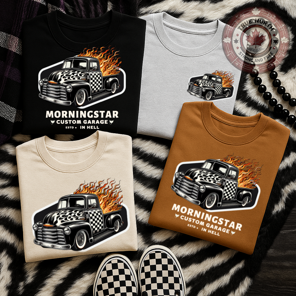 DTF Transfer Morningstar Custom Garage – Flaming Vintage Truck Hot Rod Design
