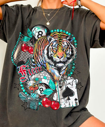 T-Shirt Sweatshirt Crewneck Fierce Tiger Retro Casino Design