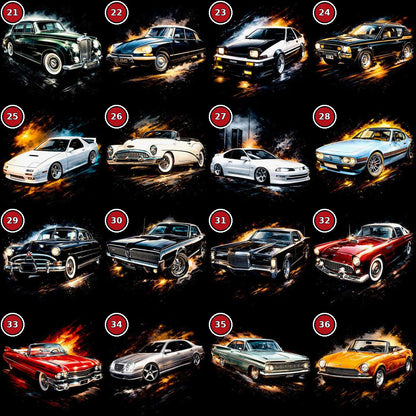 Classic cars DTF transfer selection guide designs 21 to 36