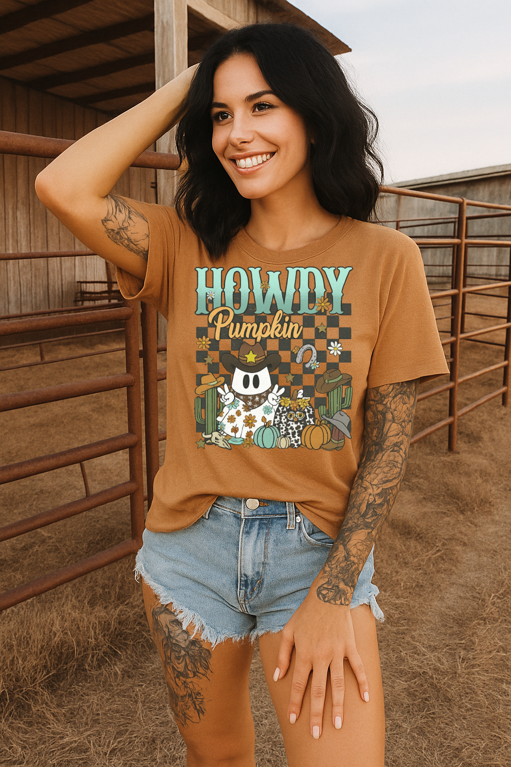Hoody T-Shirt Crewneck Howdy Pumpkin Western Fall Ghost – Cute Cowgirl Autumn