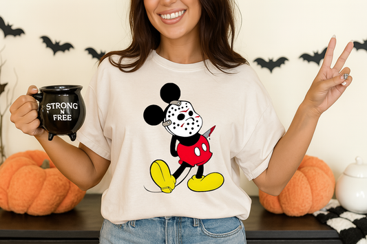 DTF Transfer – Horror Mouse Mask Parody Design