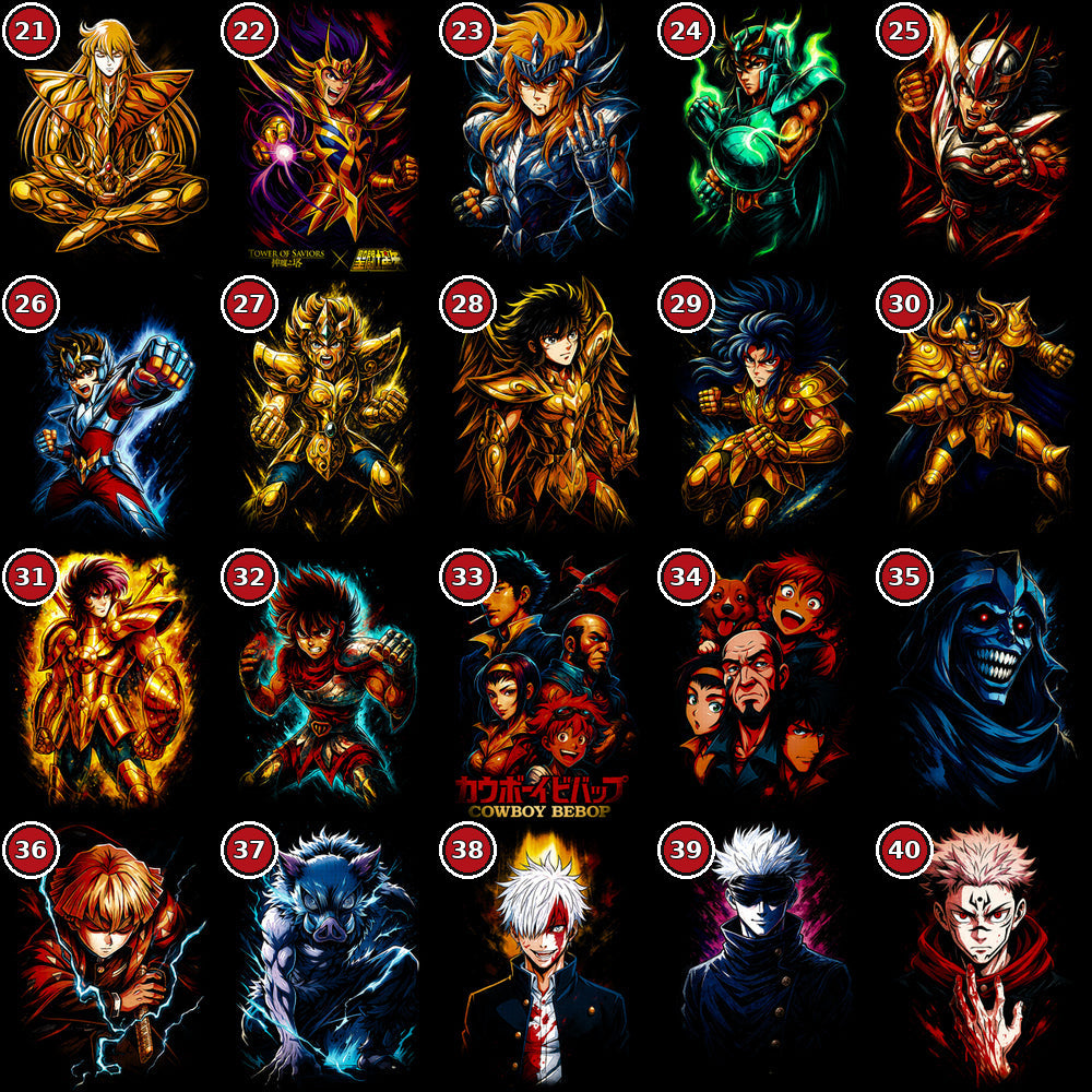 Anime Heroes DTF transfer selection guide designs 21 to 40