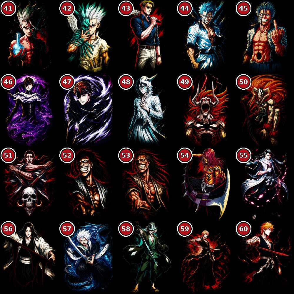 Anime Heroes DTF transfer selection guide designs 41 to 60