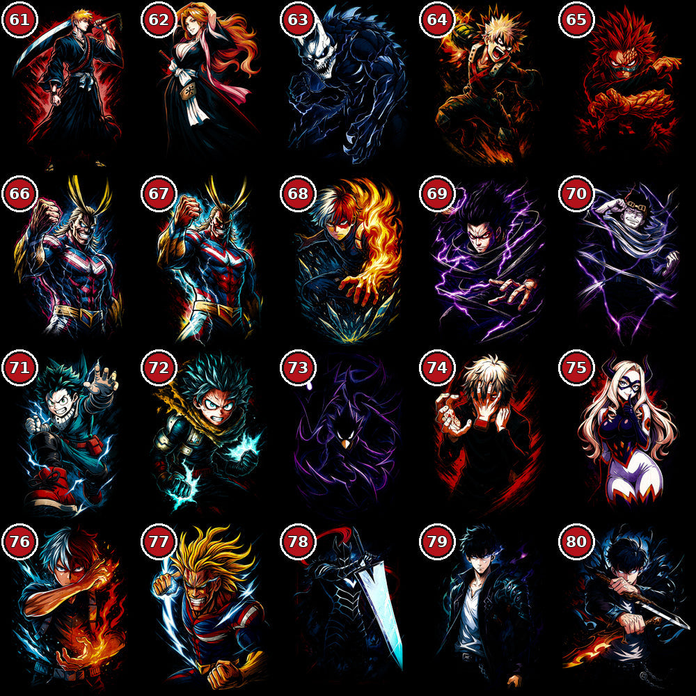 Anime Heroes DTF transfer selection guide designs 61 to 80
