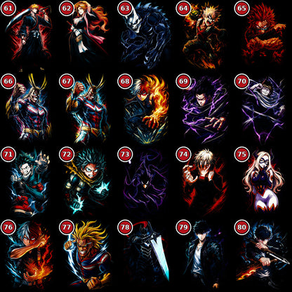 Anime Heroes DTF transfer selection guide designs 61 to 80