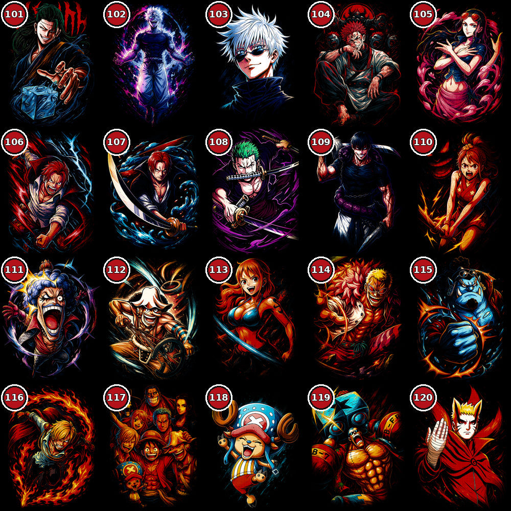 Anime Heroes DTF transfer selection guide designs 101 to 120