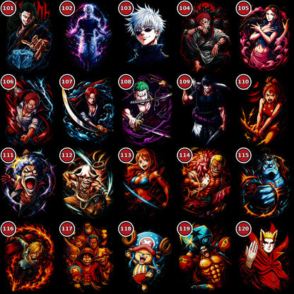Anime Heroes DTF transfer selection guide designs 101 to 120