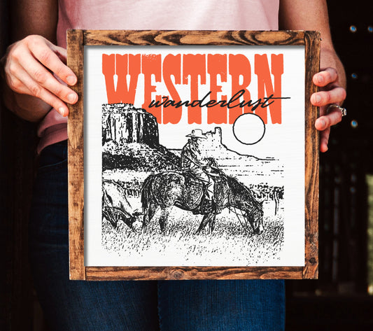 Rustic Framed Wooden 7" & 13" Western Wanderlust
