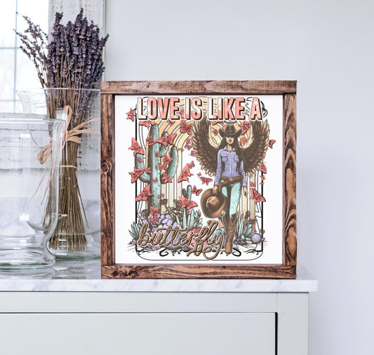 13" Framed Wooden Sign Love Is Like A Butterfly