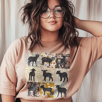 T-Shirt Sweatshirt Crew Lamb Quilt - Farmhouse Patchwork Design