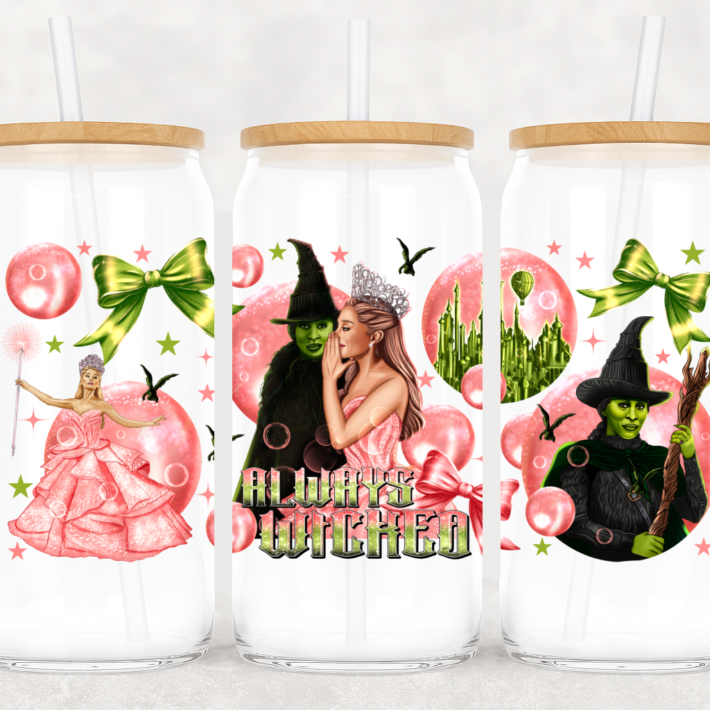 UV-DTF Always Wicked Wrap – Green Witch & Pink Princess with Bubbles, Bows & Magic