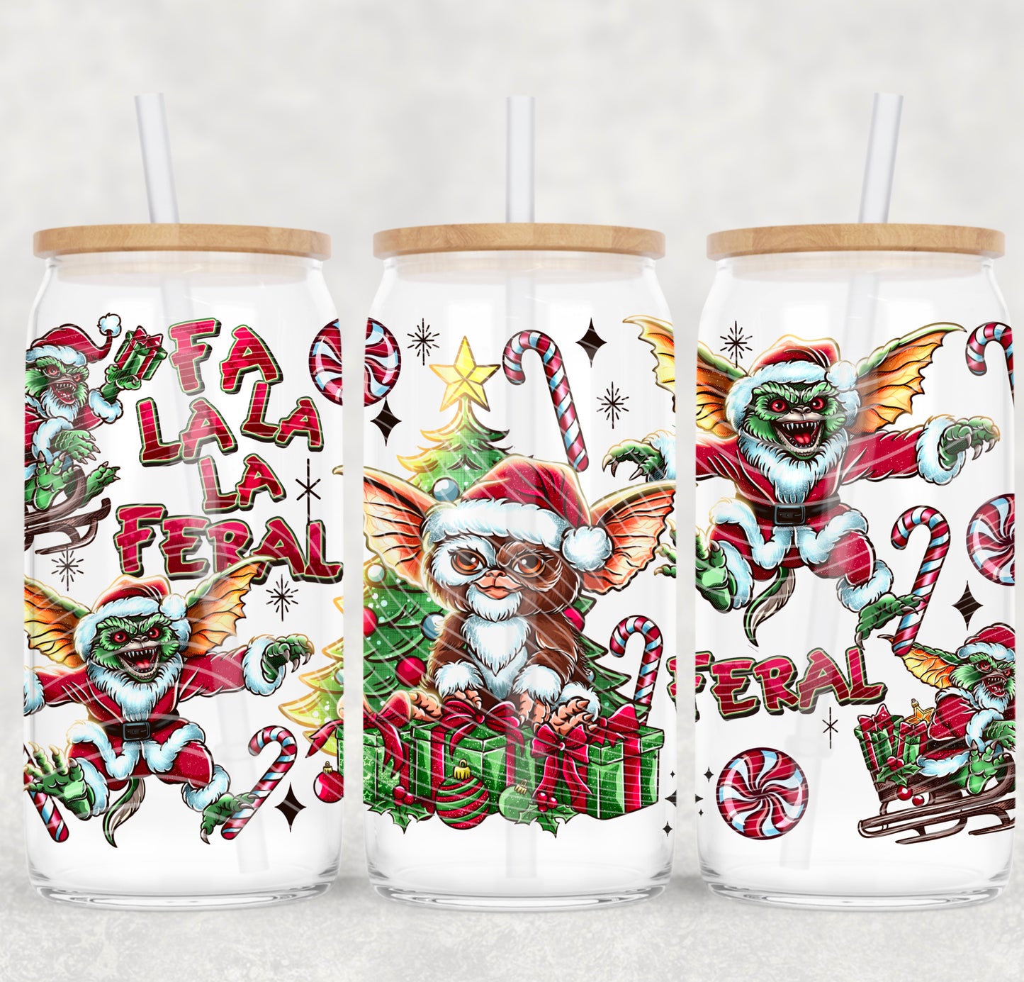 UV-DTF Cup Wrap Fa La La La Feral Gremlinns Christmas