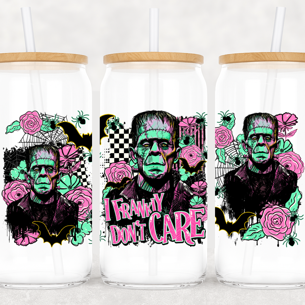 DTF Transfer UV Halloween Cup Wrap – Frankly Don’t Care Frankenstein